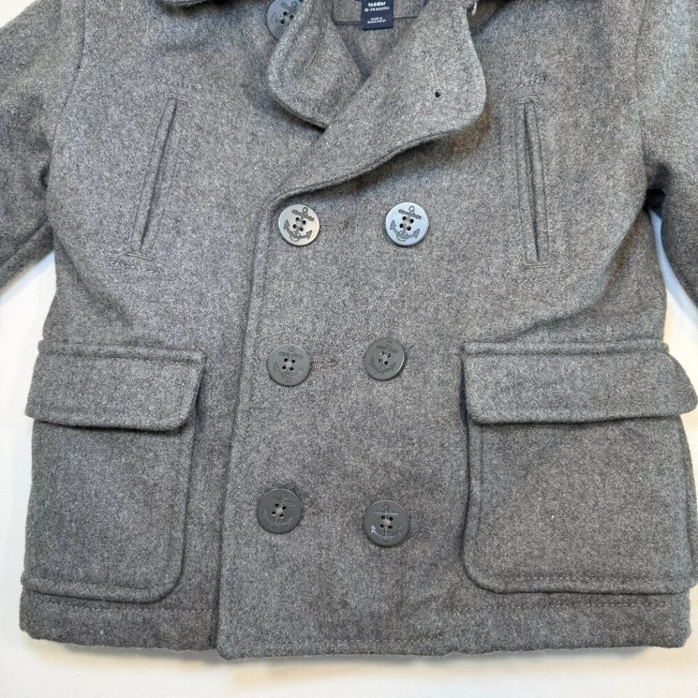 BABY GAP Gray Wool Double Breasted Pea Coat 18-24 Mos